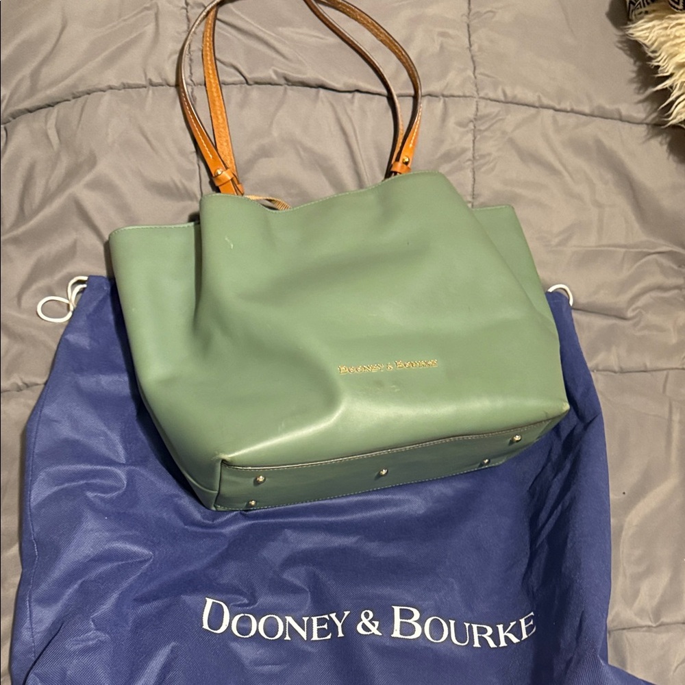 Dooney & Bourke Sage Green Tote with Tan Straps